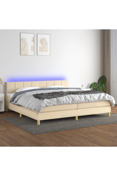 Concept Pat cu arcuri, saltea și LED, crem, 200x200 cm, textil