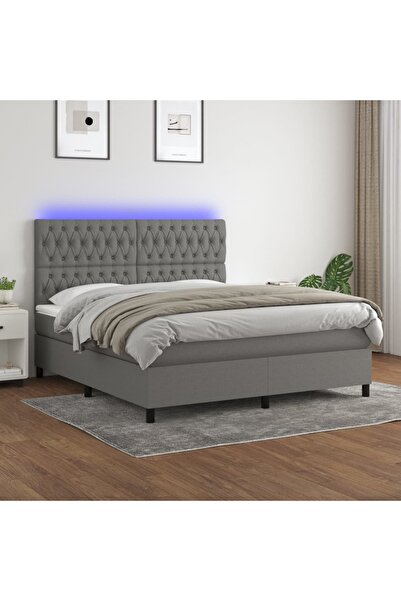Concept Κρεβάτι με ελατήρια, στρώμα και LED, σκούρο γκρι, 180x200 cm, ύφασμα