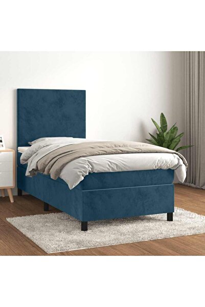 Concept Pat box spring cu saltea, albastru închis, 100x200 cm, catifea