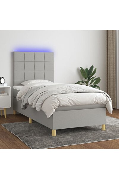 Concept Κρεβάτι με ελατήρια, στρώμα και LED, ανοιχτό γκρι, 100x200 cm, ύφασμα