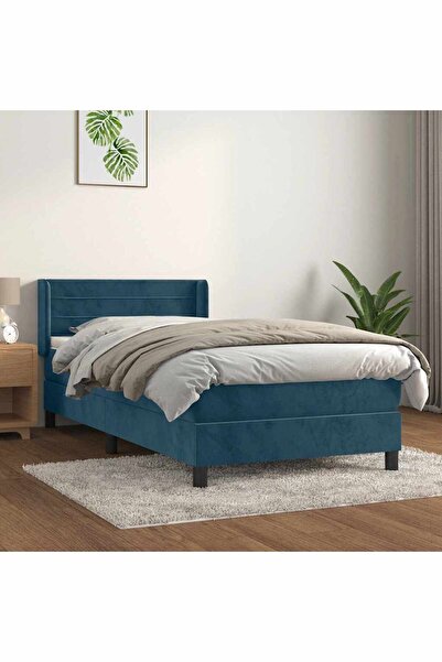 Concept Pat box spring cu saltea, albastru închis, 80x200 cm, catifea