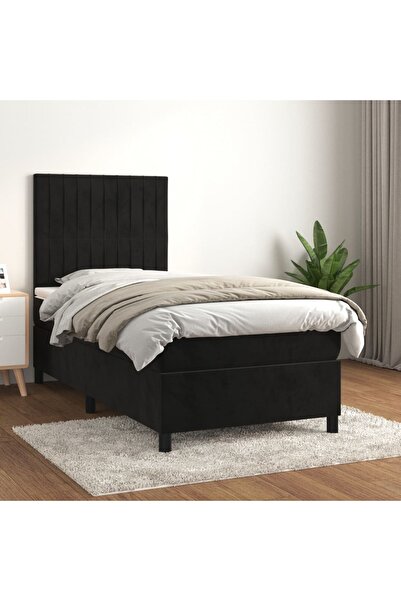 Concept Pat box spring cu saltea, negru, 90x200 cm, catifea