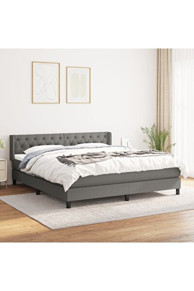 Concept Κρεβάτι Continental με στρώμα, σκούρο γκρι, 160x200 cm, ύφασμα