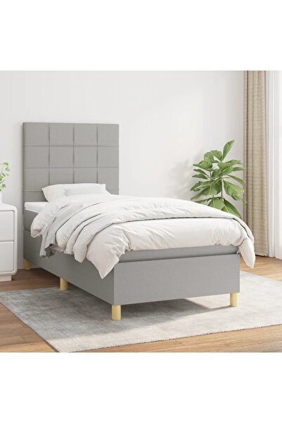 Concept Pat box spring cu saltea, gri deschis, 90x200 cm, textil