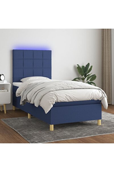 Concept Pat cu arcuri, saltea și LED, albastru, 90x200 cm, textil