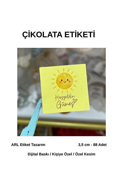 arl etiket tasarım dijital baskı merkezi İsme Özel Güneş Figürlü Çikolata Eti...