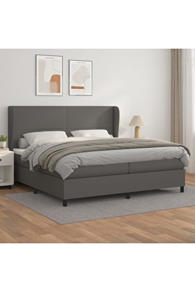 Concept Pat box spring cu saltea, gri, 200x200 cm, piele ecologică