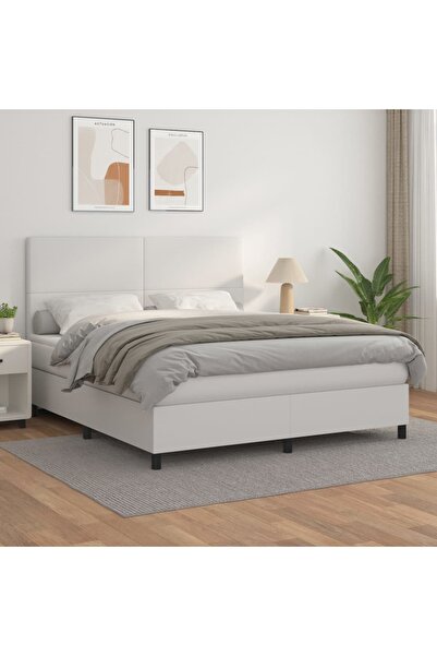 Concept Pat box spring cu saltea, alb, 160x200 cm, piele ecologică