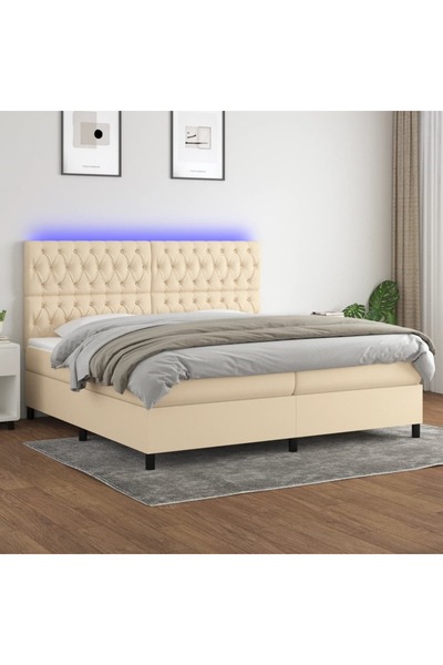 Concept Pat cu arcuri, saltea și LED, crem, 200x200 cm, textil