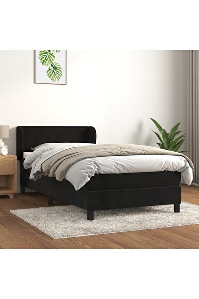 Concept Pat box spring cu saltea, negru, 80x200 cm, catifea
