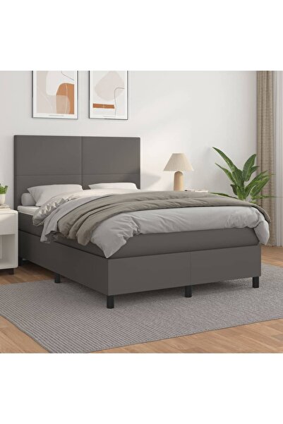Concept Pat box spring cu saltea, gri, 140x200 cm, piele ecologică