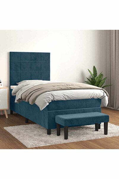 Concept Pat box spring cu saltea, albastru închis, 100x200 cm, catifea