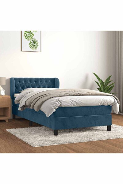 Concept Pat box spring cu saltea, albastru închis, 90x190 cm, catifea