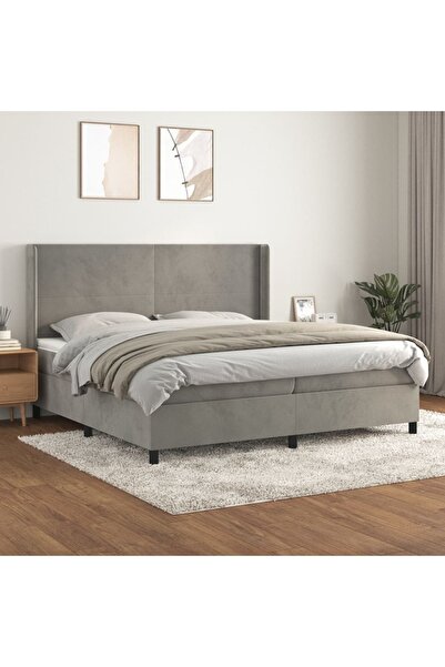 Concept Pat box spring cu saltea, gri deschis, 200x200 cm, catifea