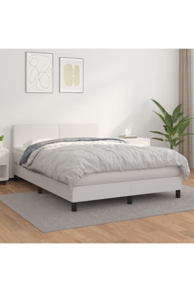 Concept Pat box spring cu saltea, alb, 140x200 cm, piele ecologică