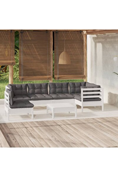 Concept Σετ επίπλων κήπου με μαξιλάρια, 7 τεμάχια, λευκό, ξύλο πεύκου