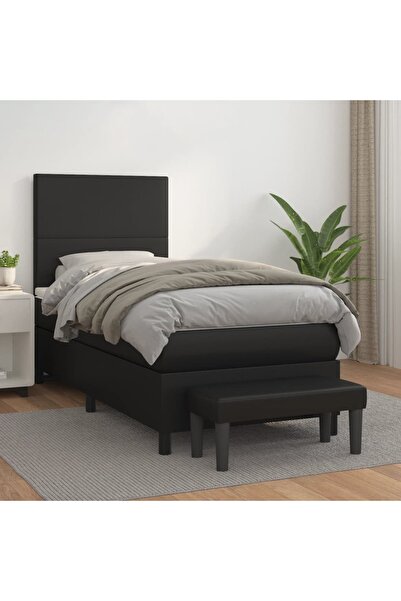 Concept Pat box spring cu saltea, negru, 90x190 cm, piele ecologică
