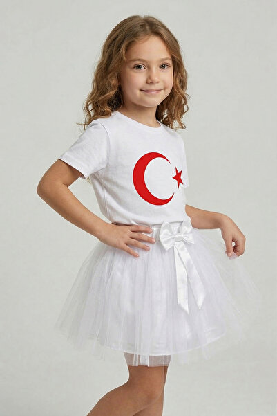 nacar çarşı Tricou alb cu mânecă scurtă pentru fete, cu steagul steagului lun...