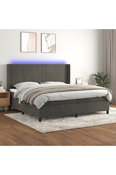 Concept Pat cu arcuri, saltea și LED, gri închis, 200x200 cm, catifea