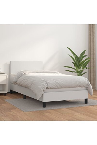 Concept Pat box spring cu saltea, alb, 100x200 cm, piele ecologică