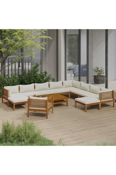 Concept Set mobilier grădină cu perne crem, 12 piese, lemn masiv acacia