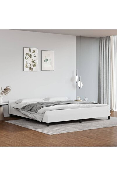 Concept Cadru de pat cu tăblie, alb, 200x200 cm, piele ecologică