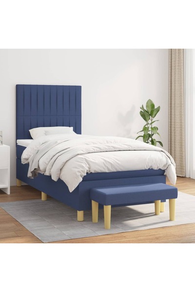 Concept Pat box spring cu saltea, albastru, 90x190 cm, textil