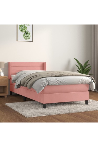 Concept Pat box spring cu saltea, roz, 100x200 cm, catifea