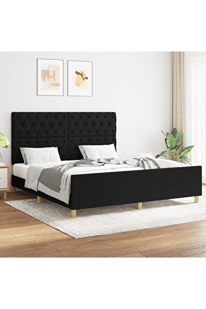 Concept Σκελετός κρεβατιού με κεφαλάρι, μαύρο, 160x200 cm, ύφασμα