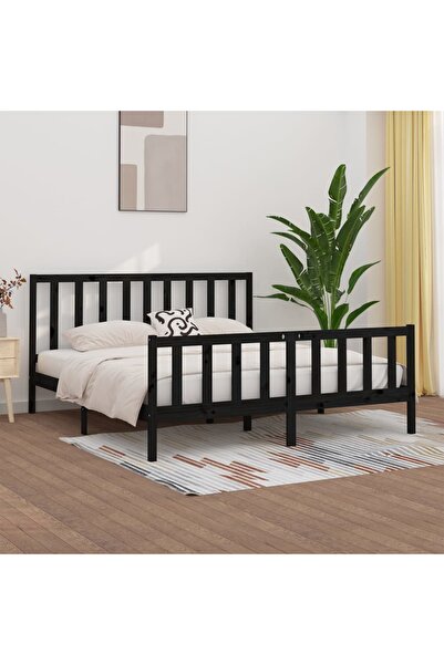 Concept Σκελετός κρεβατιού, μαύρο, 200x200 εκ., μασίφ ξύλο