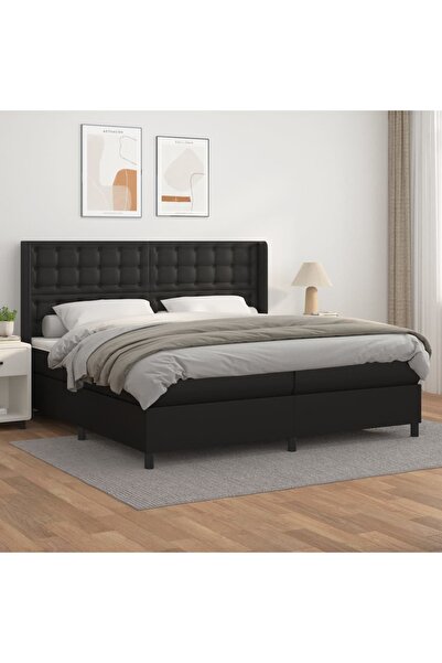Concept Pat box spring cu saltea, negru, 200x200 cm, piele ecologică