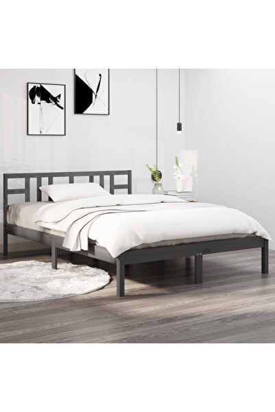 Concept Σκελετός κρεβατιού, γκρι, 200x200 εκ., μασίφ ξύλο