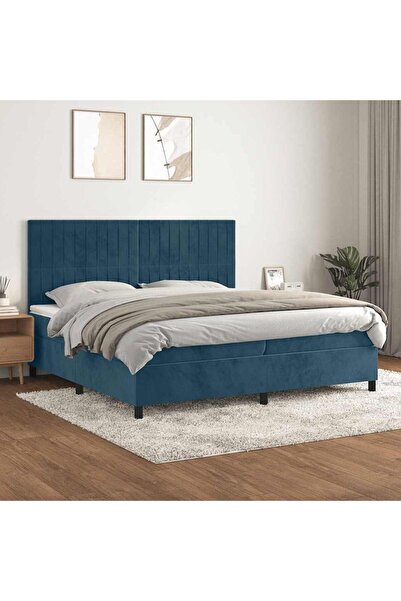 Concept Pat box spring cu saltea, albastru închis, 200x200 cm, catifea