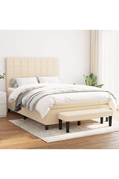 Concept Pat continental cu saltea, crem, 140x200 cm, material textil