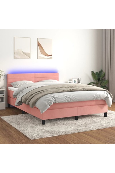 Concept Κρεβάτι με ελατήρια με στρώμα και LED, ροζ, 140x190 εκ. Βελούδο
