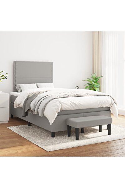 Concept Κρεβάτι Continental με στρώμα, ανοιχτό γκρι, 120x200 cm, ύφασμα