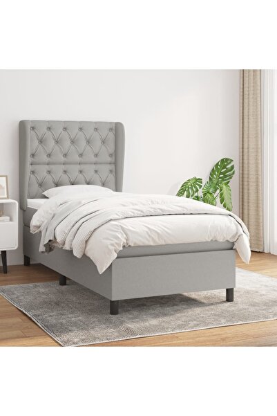 Concept Pat continental cu saltea, gri deschis, 80x200 cm, textil