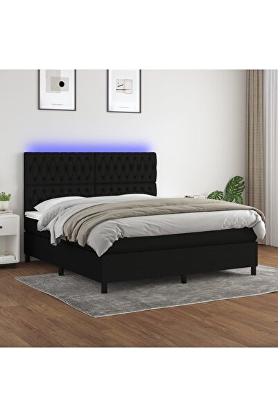 Concept Pat cu arcuri, saltea și LED, negru, 180x200 cm, textil