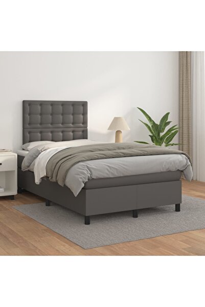 Concept Pat box spring cu saltea, gri, 120x200 cm, piele ecologică