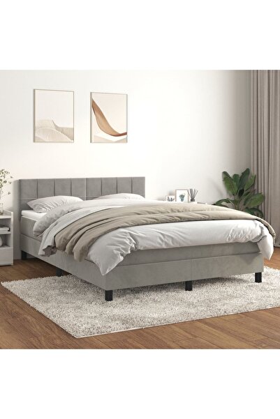 Concept Pat box spring cu saltea, gri deschis, 140x200 cm, catifea
