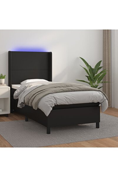 Concept Κρεβάτι Continental με στρώμα & LED, μαύρο, 80x200 cm, Δερμάτινο