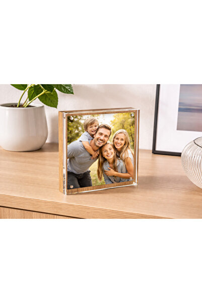 PLEXIROM Magnetic photo frame 10 x 15 cm, Sheer acrylic + beech wood, framele...