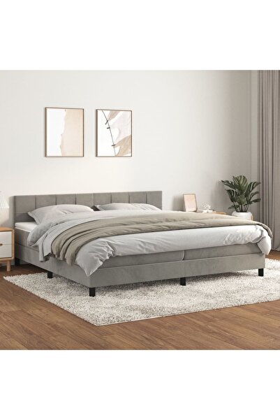 Concept Pat box spring cu saltea, gri deschis, 200x200 cm, catifea