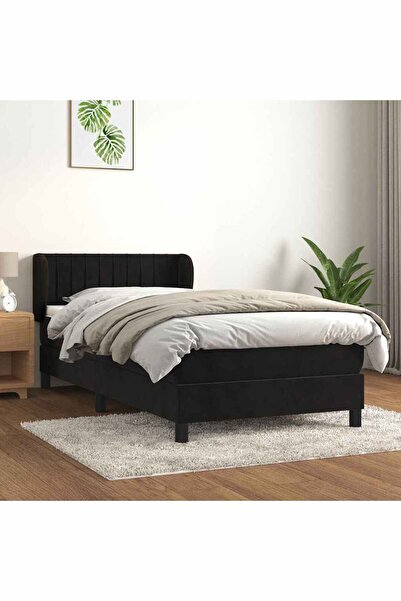 Concept Pat box spring cu saltea, negru, 80x200 cm, catifea