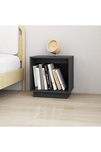 Concept Κομοδίνο, γκρι, 40x30x40 εκ., μασίφ ξύλο πεύκου