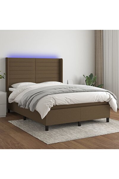 Concept Κρεβάτι με ελατήρια, στρώμα και LED, σκούρο καφέ, 140x190 cm, ύφασμα