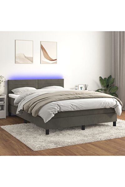 Concept Pat cu arcuri, saltea și LED, gri închis, 140x200 cm, catifea