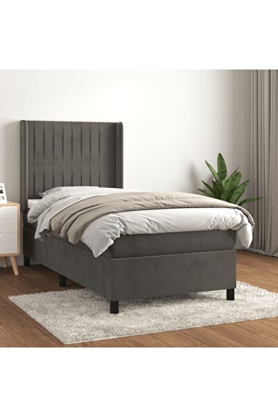 Concept Pat box spring cu saltea, gri închis, 100x200 cm, catifea