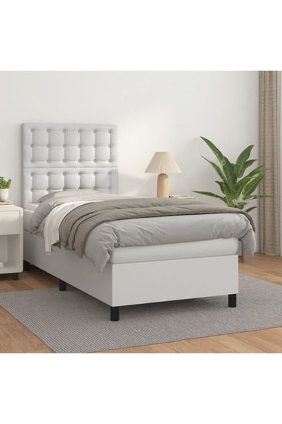 Concept Pat box spring cu saltea, alb, 100x200 cm, piele ecologică