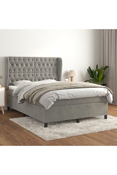 Concept Pat box spring cu saltea, gri deschis, 140x190 cm, catifea